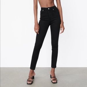 NWT ZARA Cropped High Rise Straight Denim bootcut Jeans Black Frame Mother
